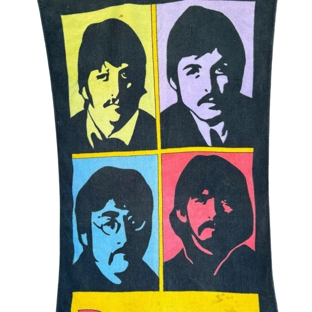 VTG Jay Franco The Beatles Warhol Style Beach Towel Colorful Pop Art 30x60 FLAWS